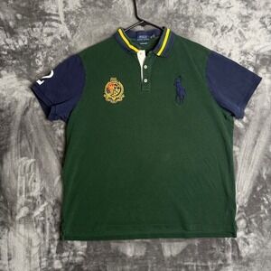 Polo Ralph Lauren Polo Shirt Mens XXL Green Navy Crest Custom Slim Fit 7056
